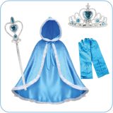 Prinsessenjurk meisje Mantel - Prinses - Frozen - Kroon - Toverstaf - Carnavalskleding kinderen - Blauw