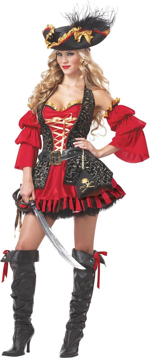 Spaanse Piraat Vrouwen Kostuum M - Rood - Volwassen Halloween Outfit