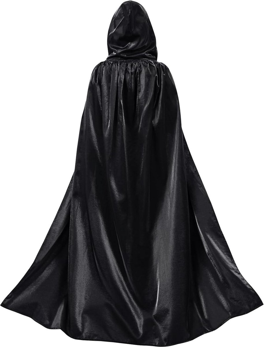 Unisex Hooded Mantel Satijnen Cape Robe - Vampier Zwarte Cape Cosplay Kostuums Halloween Kostuums Kinderen Volwassene (zwart S)