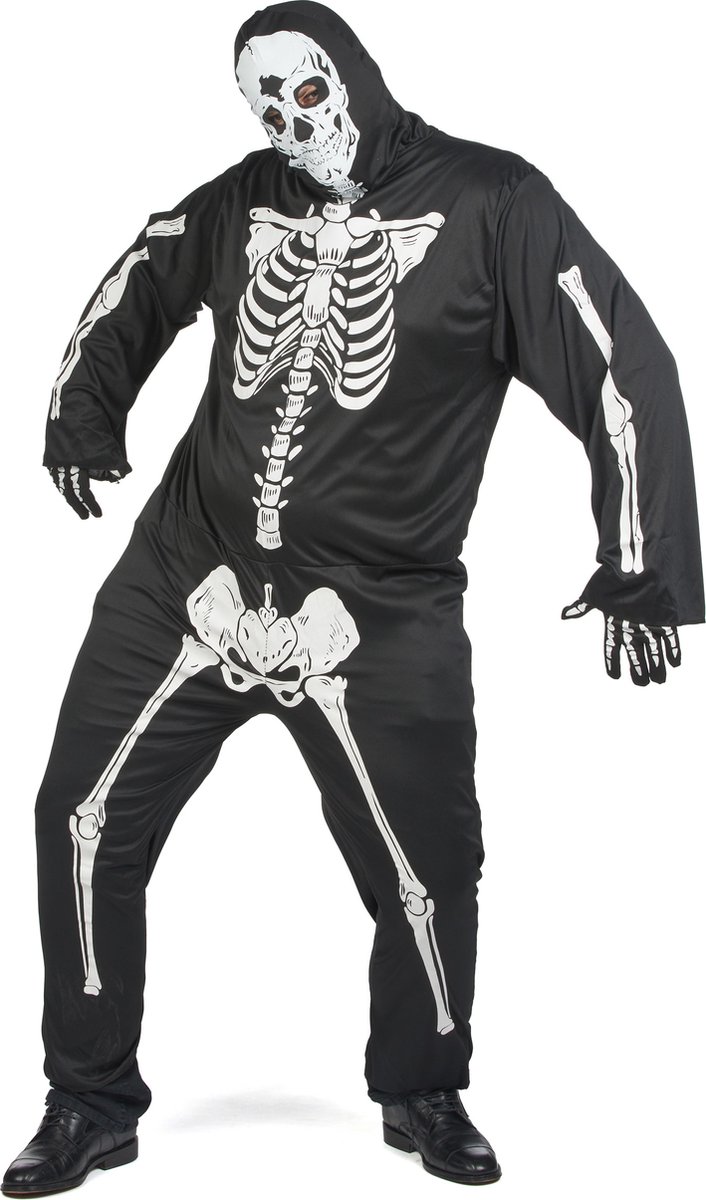 Vegaoo - Zwart skeletkostuum grote maat Halloween voor mannen