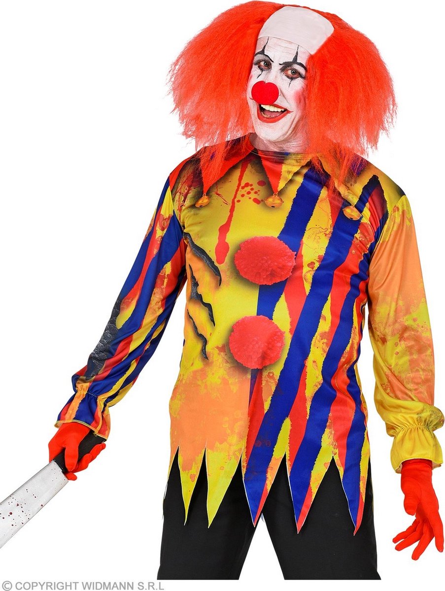 Widmann - Monster & Griezel Kostuum - Lugubere Enge Clown Gerry Man - Blauw, Geel - XL / XXL - Halloween - Verkleedkleding