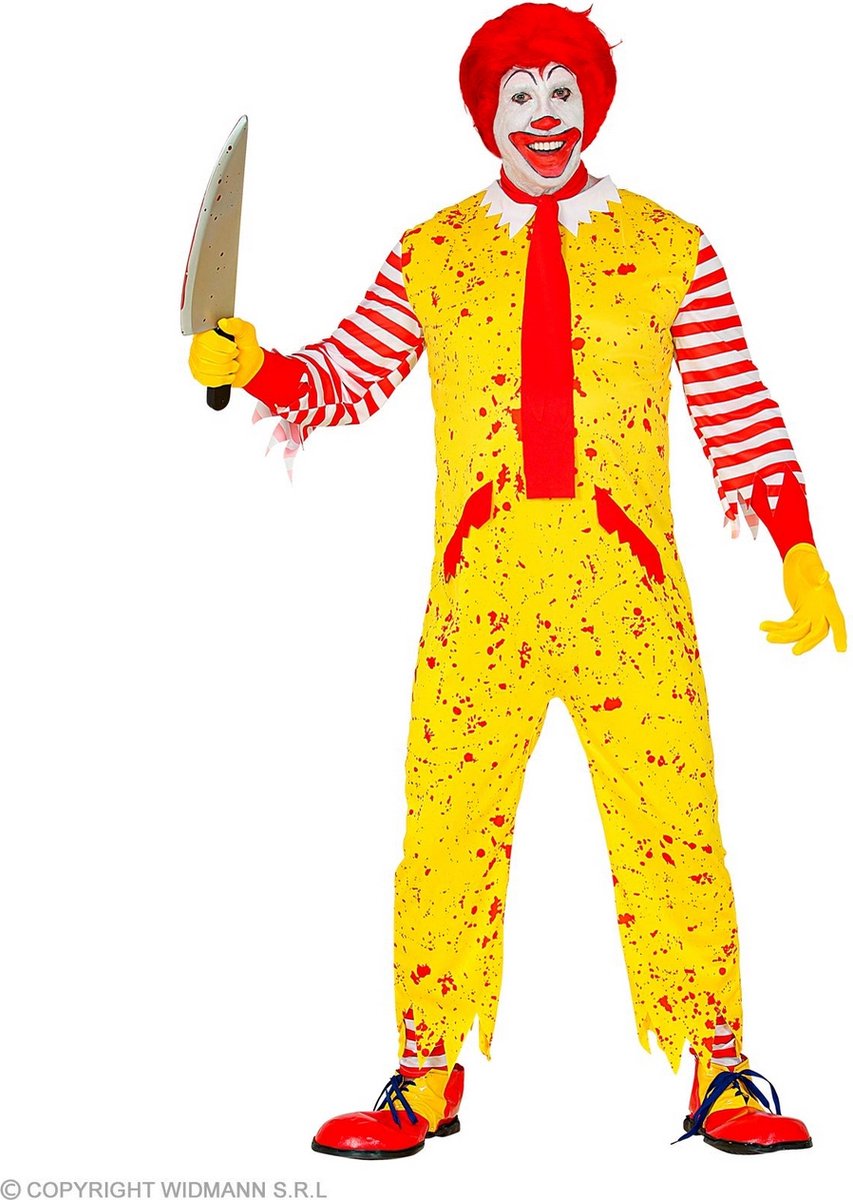 Widmann - Monster & Griezel Kostuum - Mckiller Fastfood Clown - Man - Rood, Geel - Small - Halloween - Verkleedkleding